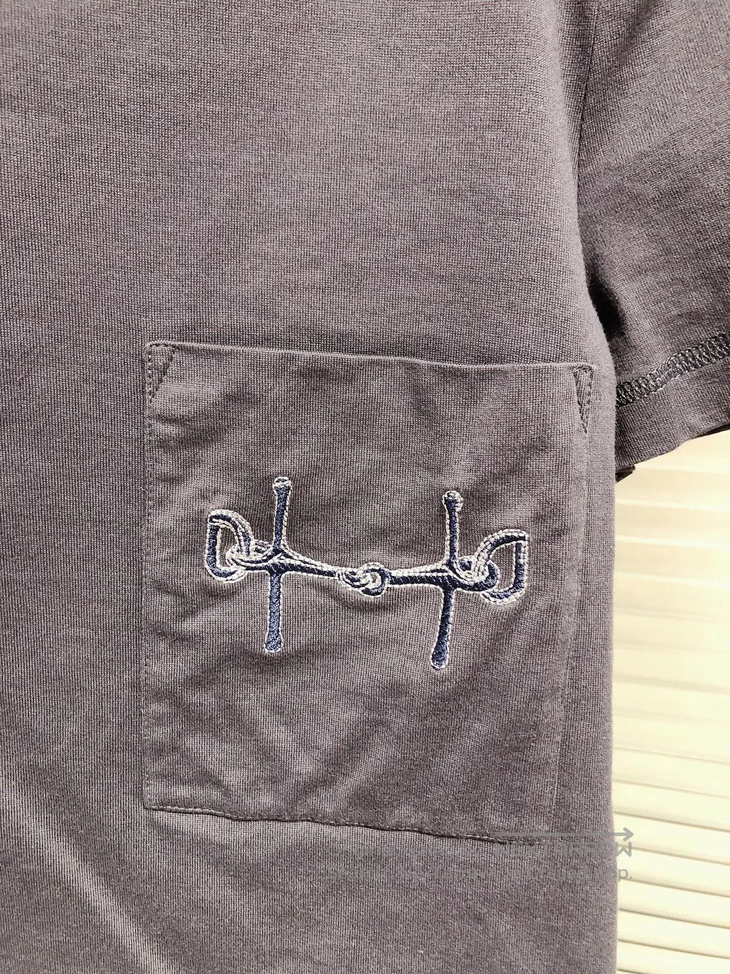 Hermes Blue Embroidered Pocket T-shirt.