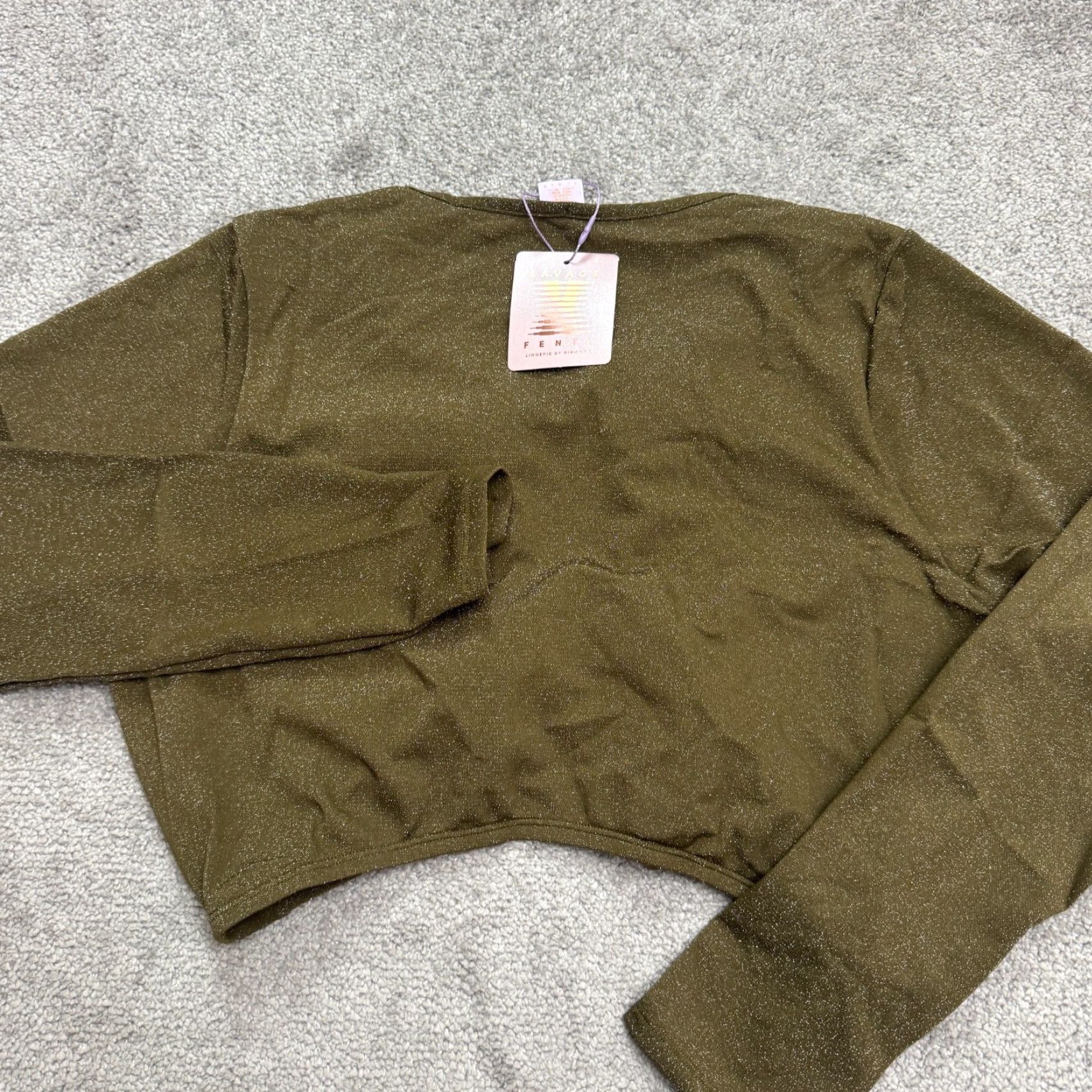 Olive Savage x Fenty Rihanna Sleep & Shine Crop Tee - T-Shirt - 1X - Olive Green Metallic - Clubwear Date Night - Womens 1X Olive Green - NWT Size XL / US 12-14 / IT 48-50 - 5 Thumbnail