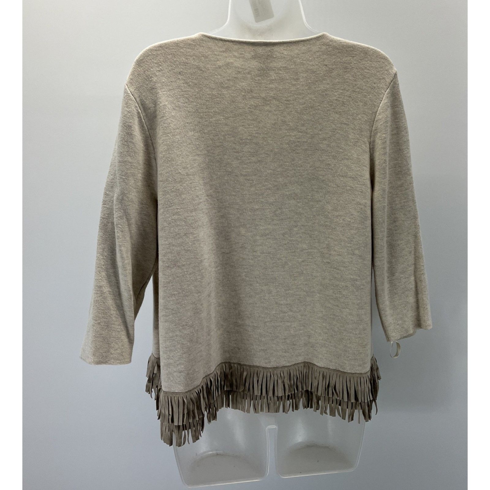 Chicos Chicos 3 Beige Open 3/4 Sleeve Open Knit Cardigan Fringe Size S / US 4 / IT 40 - 4 Thumbnail