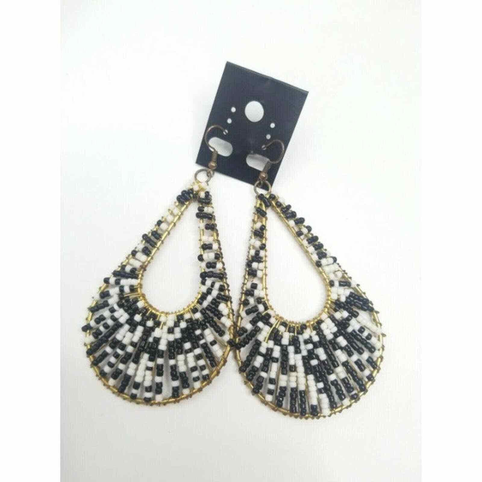 The Unbranded Brand Earrings Ladies Women Fashion Jewelry Beaded Teardrop Hoop H Size ONE SIZE - 2 Thumbnail