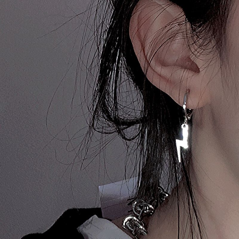 Jewelry × Sterling Silver Lightning Hip-hop Earrings One Pairs Chrome Jewelry Size ONE SIZE - 5 Thumbnail