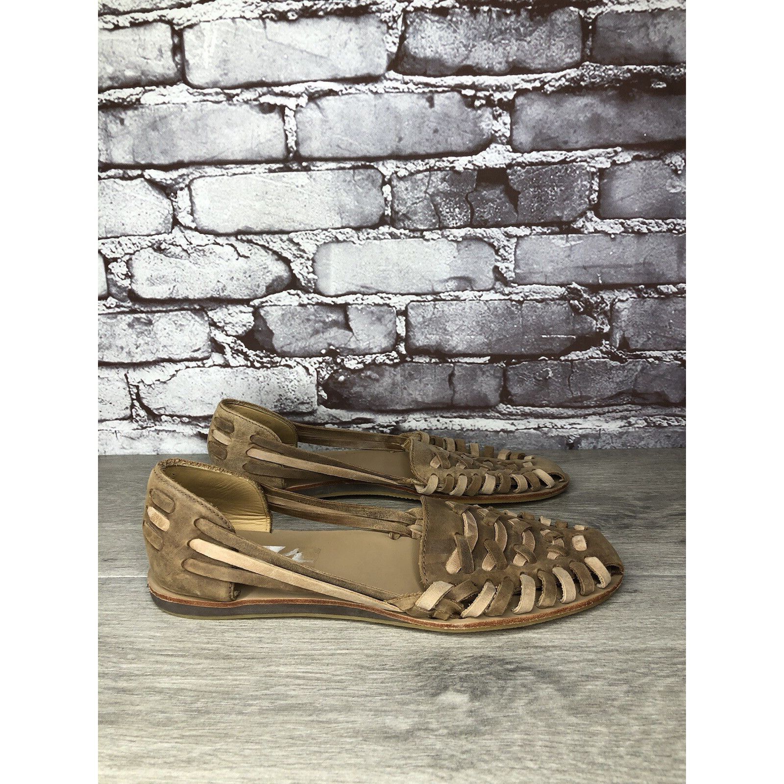 Nisolo NISOLO Tan Brown Huarache Leather Woven Flats Sandals Women Size US 10 / IT 40 - 13 Thumbnail