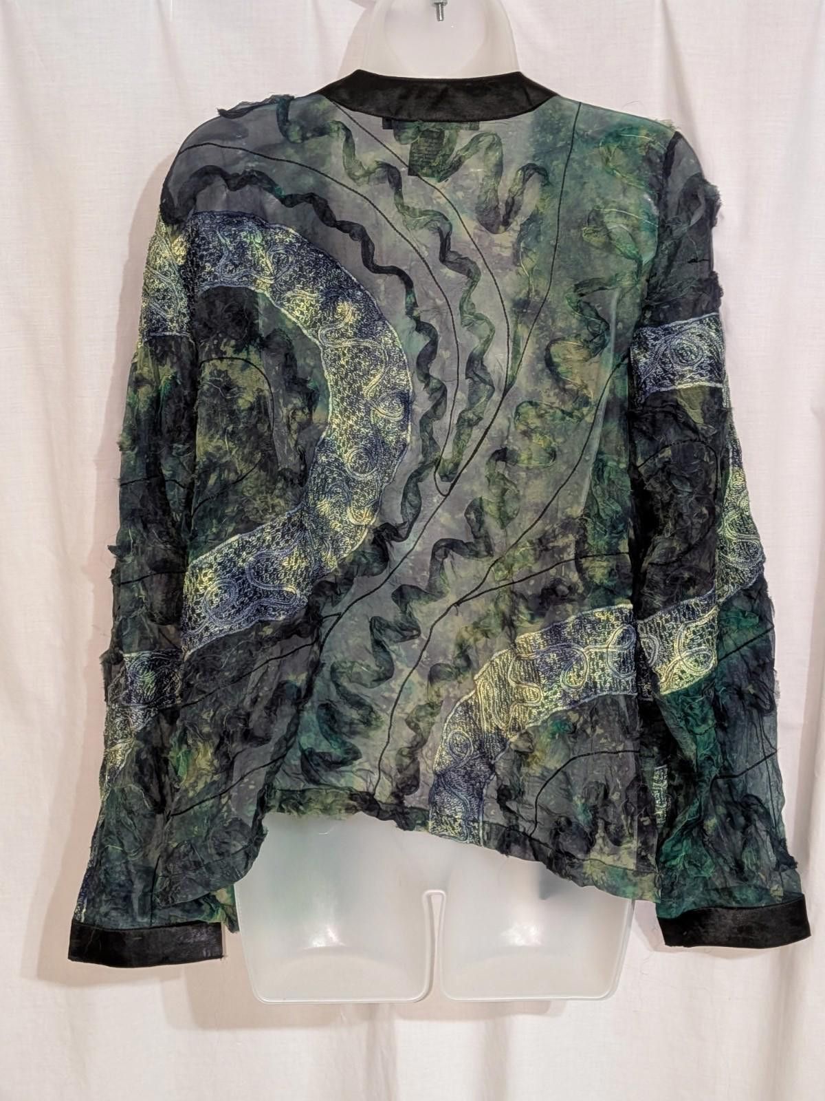 Designer Indigo Moon Silk Sheer Textured Embroidered Tie Dye Jacket Size L / US 10 / IT 46 - 7 Thumbnail