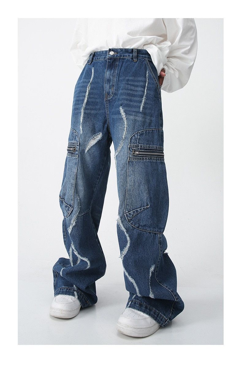 Japanese Brand × Vintage Baggy Ripped Jeans Frayed Zipper Pockets cargo Pants Hip-hop Size US 32 / EU 48 - 6 Thumbnail
