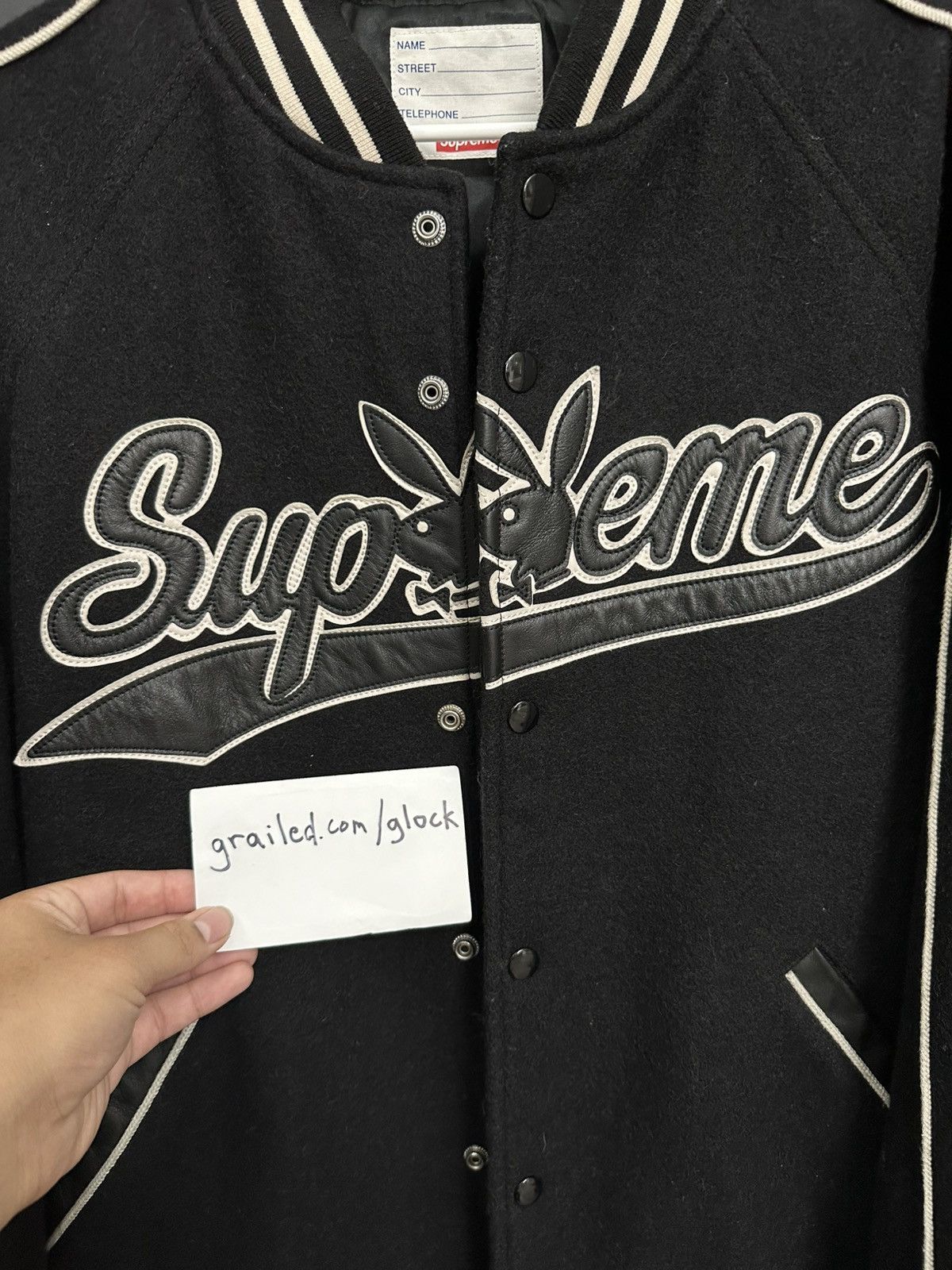Playboy × Supreme Supreme x Playboy Wool Varsity Jacket Black FW17 Large Size US L / EU 52-54 / 3 - 7 Thumbnail