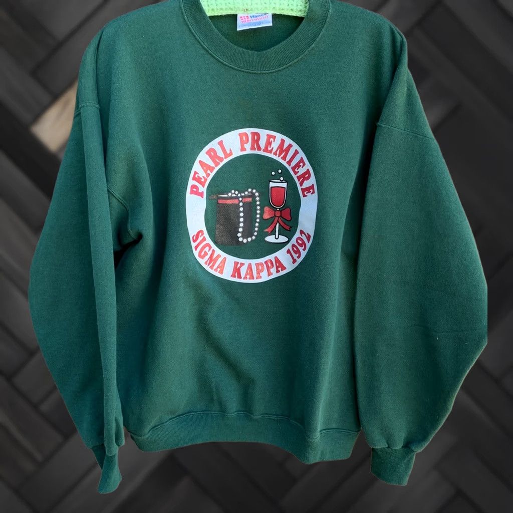 Hanes vintage Hanes Heavyweight Sweatshirt 90s Graphic Print Crew Neck XL Green Men Pullover 1992 Pearl Premiere Sigma Kappa Size US XL / EU 56 / 4 - 1 Thumbnail