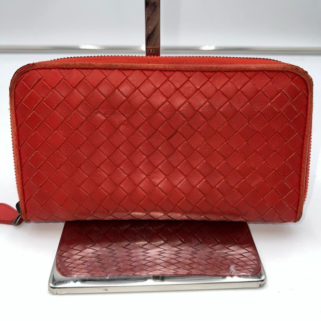 Bottega Veneta Bottega Veneta Red/Orange Intrecciato Woven Nappa Leather Zip Around Wallet Size ONE SIZE - 2 Thumbnail