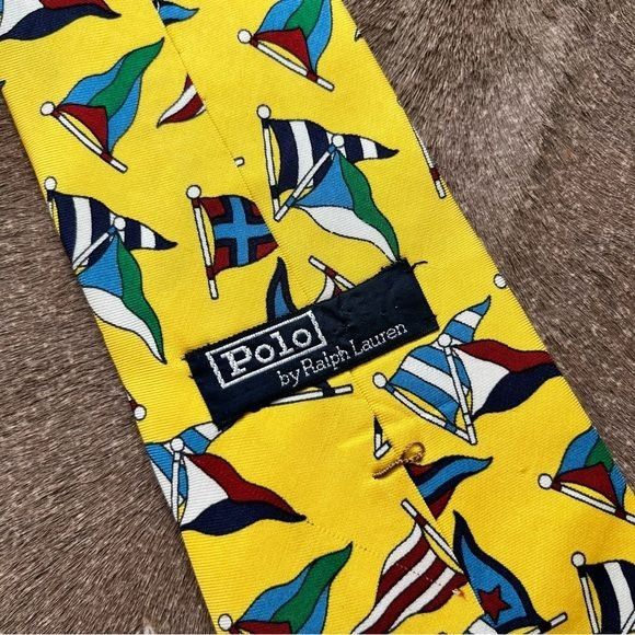 Polo Ralph Lauren × Vintage Polo by Ralph Lauren Yellow Silk Burgee Flags Nautical Tie V Size ONE SIZE - 6 Thumbnail