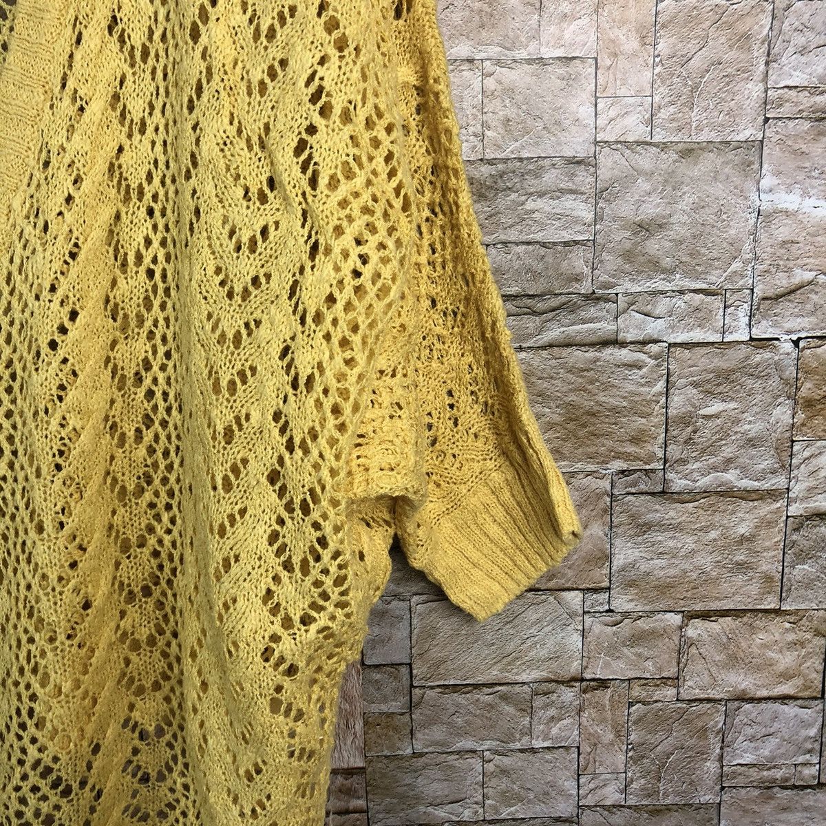 Japanese Brand C.O.L.Z.A yellow meshnet crochet Cardigan Knitwear #A943 Size M / US 6-8 / IT 42-44 - 8 Thumbnail