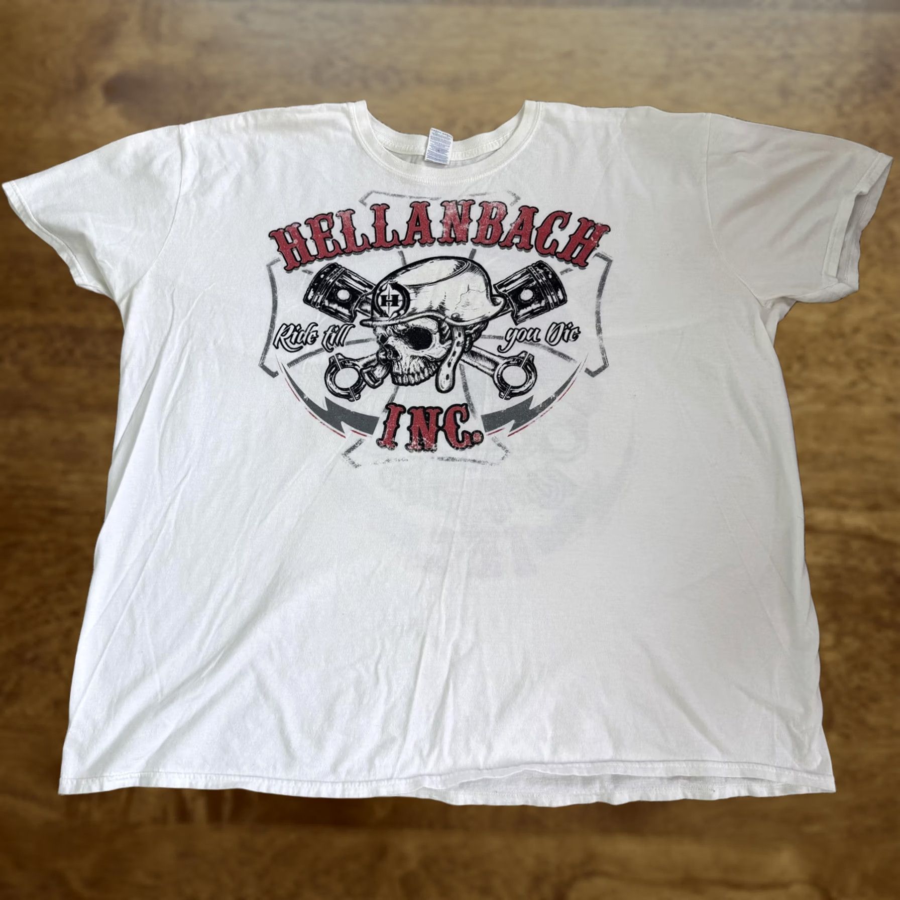 Gildan Hellanbach Shirt Mens 3XL White Motorcycle Skull Ride Till You Die Tee T-Shirt Size US XXL / EU 58 / 5 - 1 Thumbnail