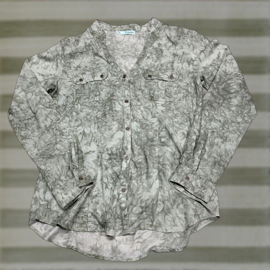 Vintage Maurices Button-Up Shirt Women’s Medium Long Sleeve V-Neck Green Tie Die Button-Up Shirt Womens Medium Green Tie Die Size M / US 6-8 / IT 42-44 - 1 Thumbnail