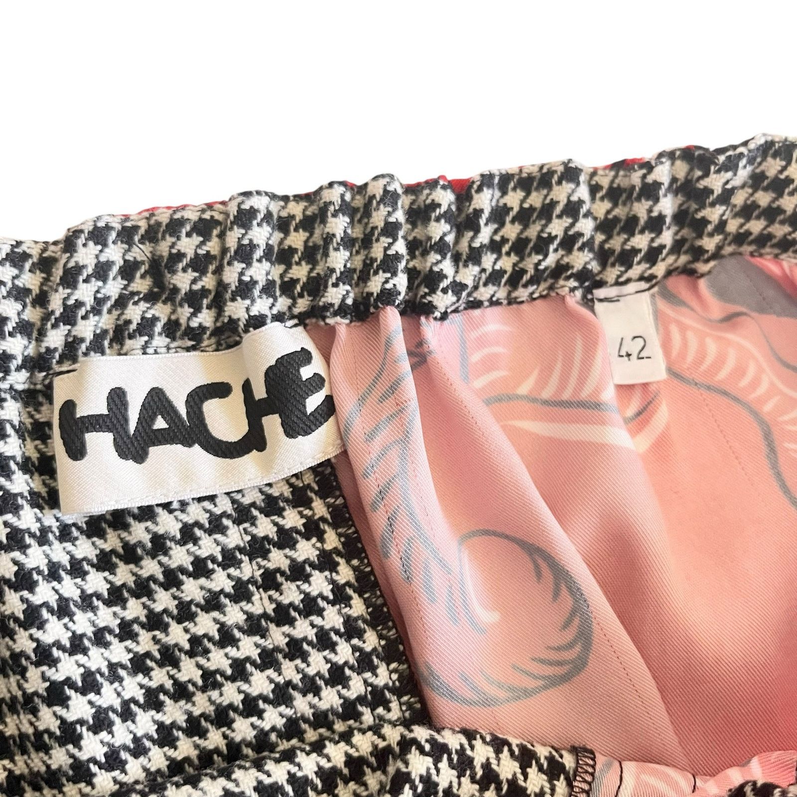 Hache Hache Mixed Media Split Houndstooth Red Floral A-Line Skirt Size 28" / US 6 / IT 42 - 2 Thumbnail