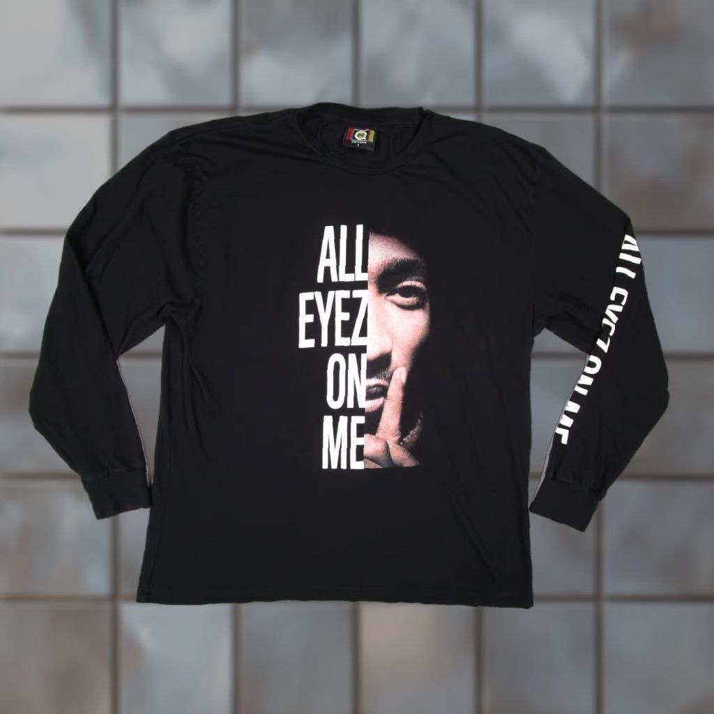 Vintage Cross Colours Long Sleeve Shirt Mens Large Black Tupac Shakur All Eyez On Me Graphic Tee Hip Hop Size US L / EU 52-54 / 3 - 1 Thumbnail