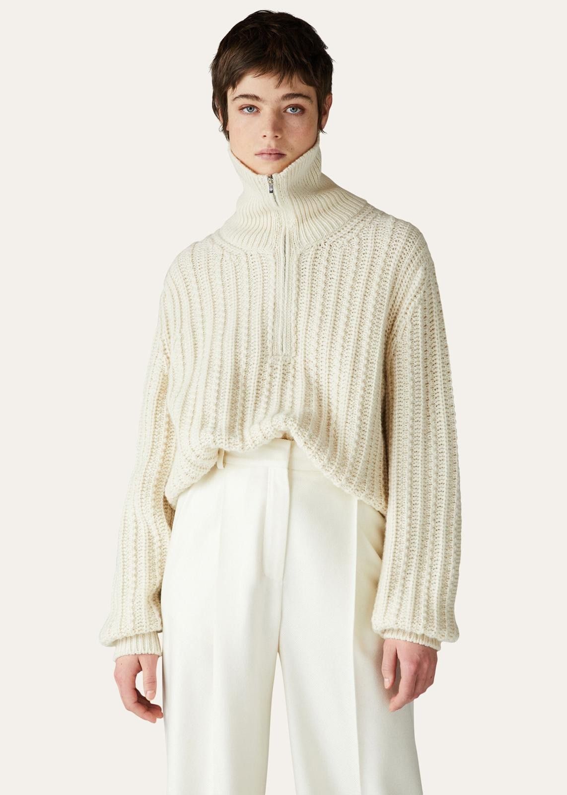 Loro Piana o1srvl11e0824 Waipara Half Zipper Sweater in White Size XXL / US 16-18 / IT 52-54 - 2 Thumbnail