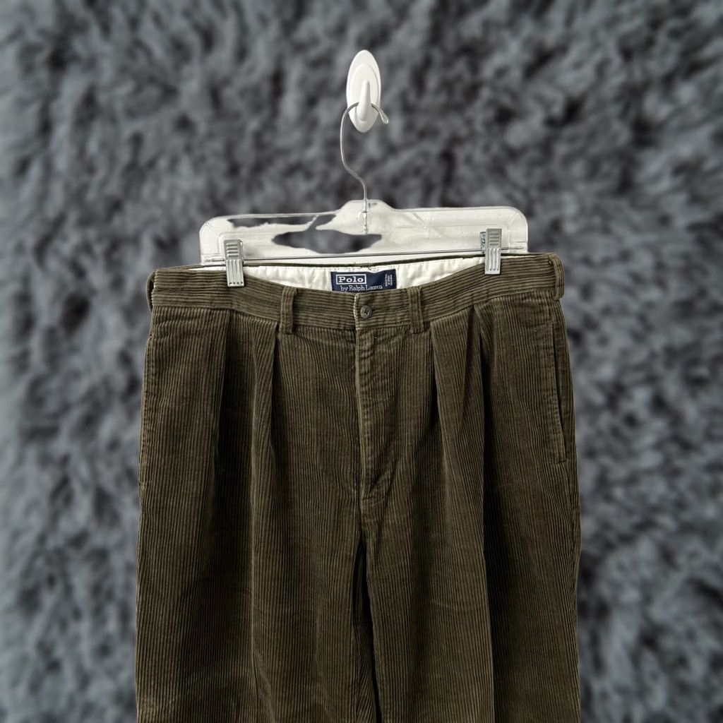 Polo Ralph Lauren VINTAGE Polo Ralph Lauren Andrew Pant Chino Pants Mens 36 Olive Green Corduroy Pleated Logo Front Four-Pocket Relaxed Straight 36x28 Size US M / EU 48-50 / 2 - 1 Thumbnail