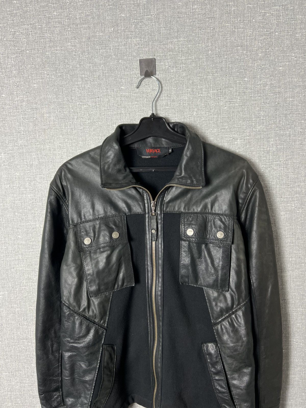 Versace Vintage Versace Sport Big Logo Collared Leather Jacket Biker Size US M / EU 48-50 / 2 - 2 Thumbnail