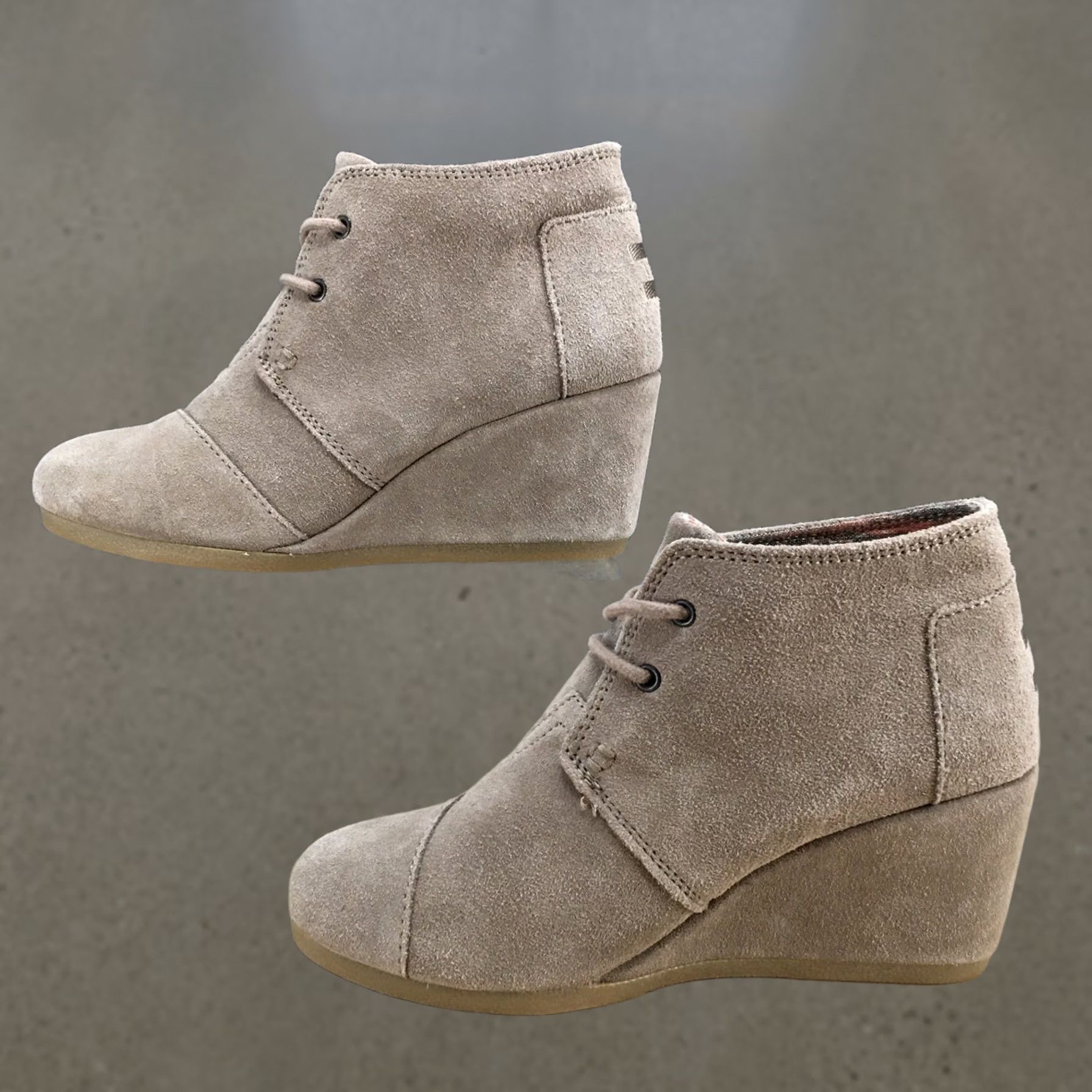 Toms TOMS Boots Women Ankle Bootie Gray Suede Lace Up Wedge Heels Casual Boot Size US 6 / IT 36 - 1 Thumbnail