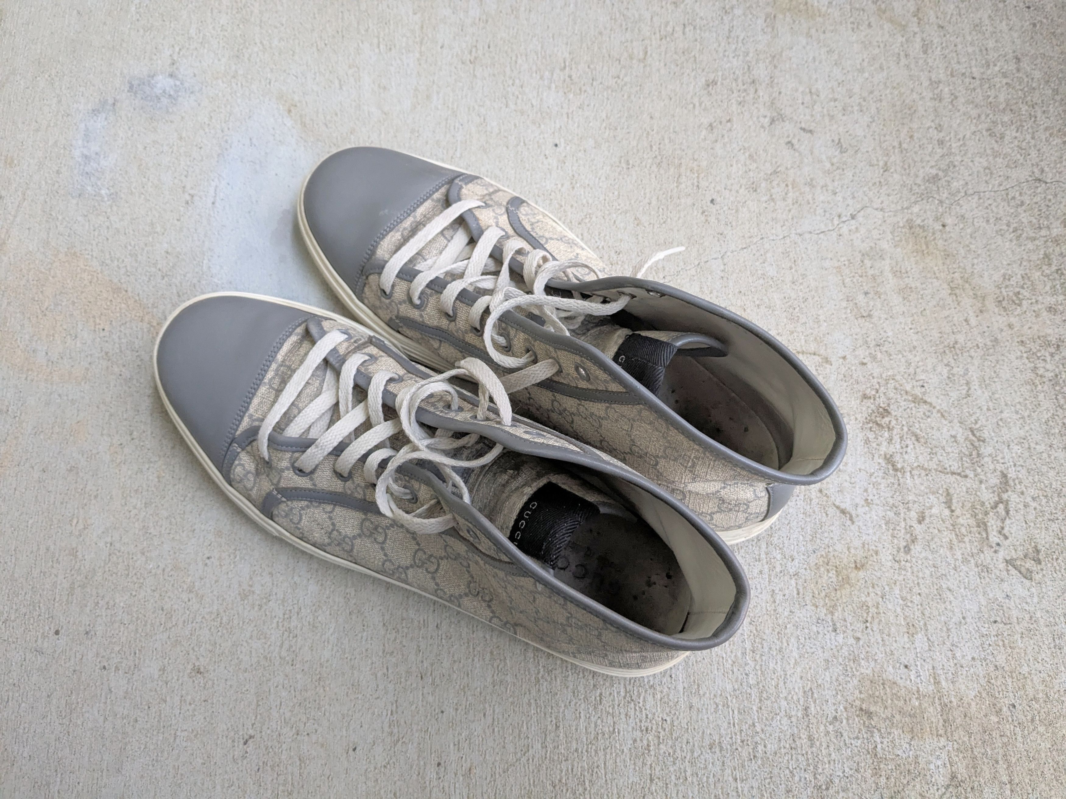 Gucci Gucci Monogram Sneakers 12.5 Canvas Gray White High Size US 12.5 / EU 45-46 - 15 Thumbnail