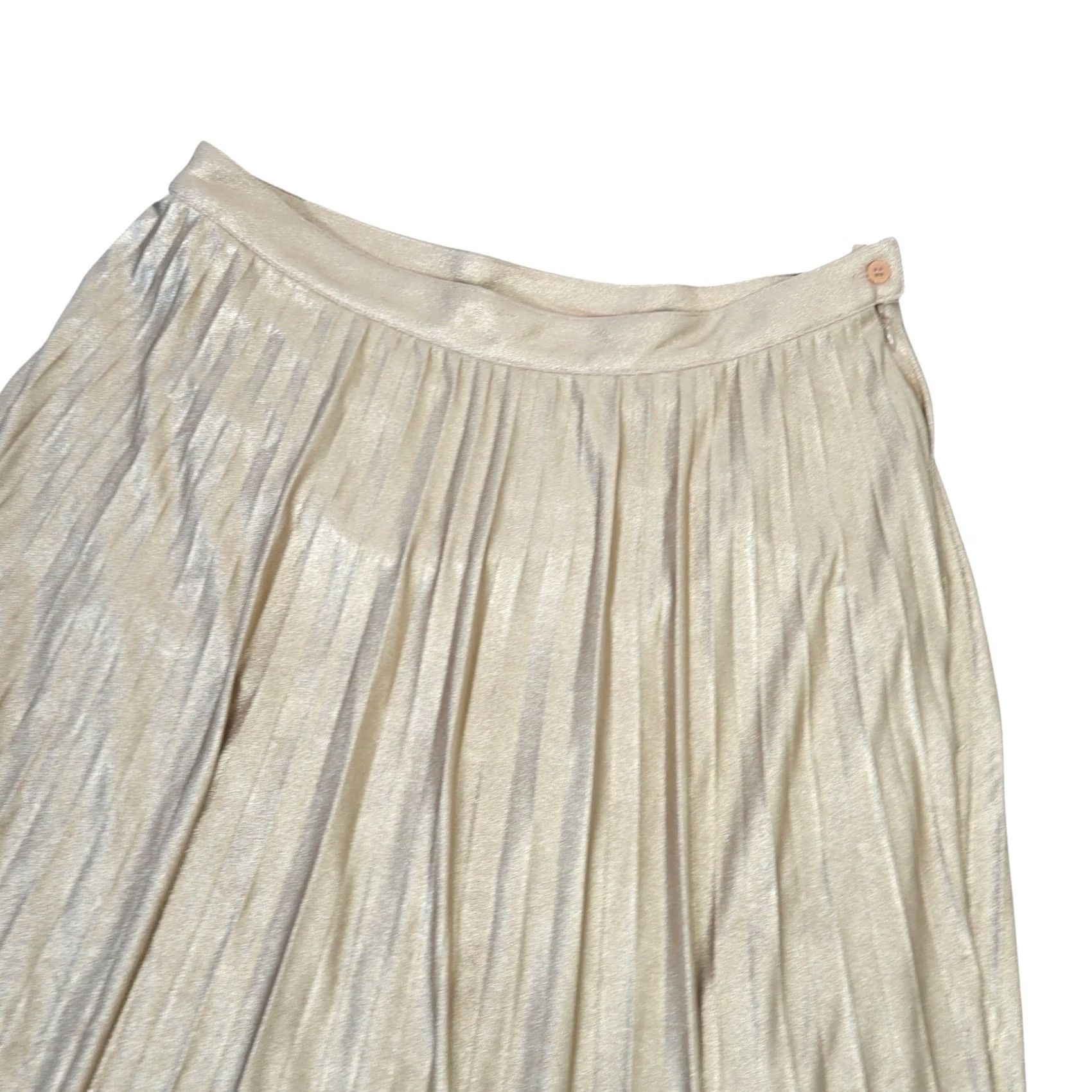 Vintage INC International Concepts Shiny Metallic Gold Pleated Maxi Skirt 10 Women Long Party Cocktail Formal Workwear Gold Polyester Spandex Zip Closure Size 32" / US 10 / IT 46 - 2 Thumbnail