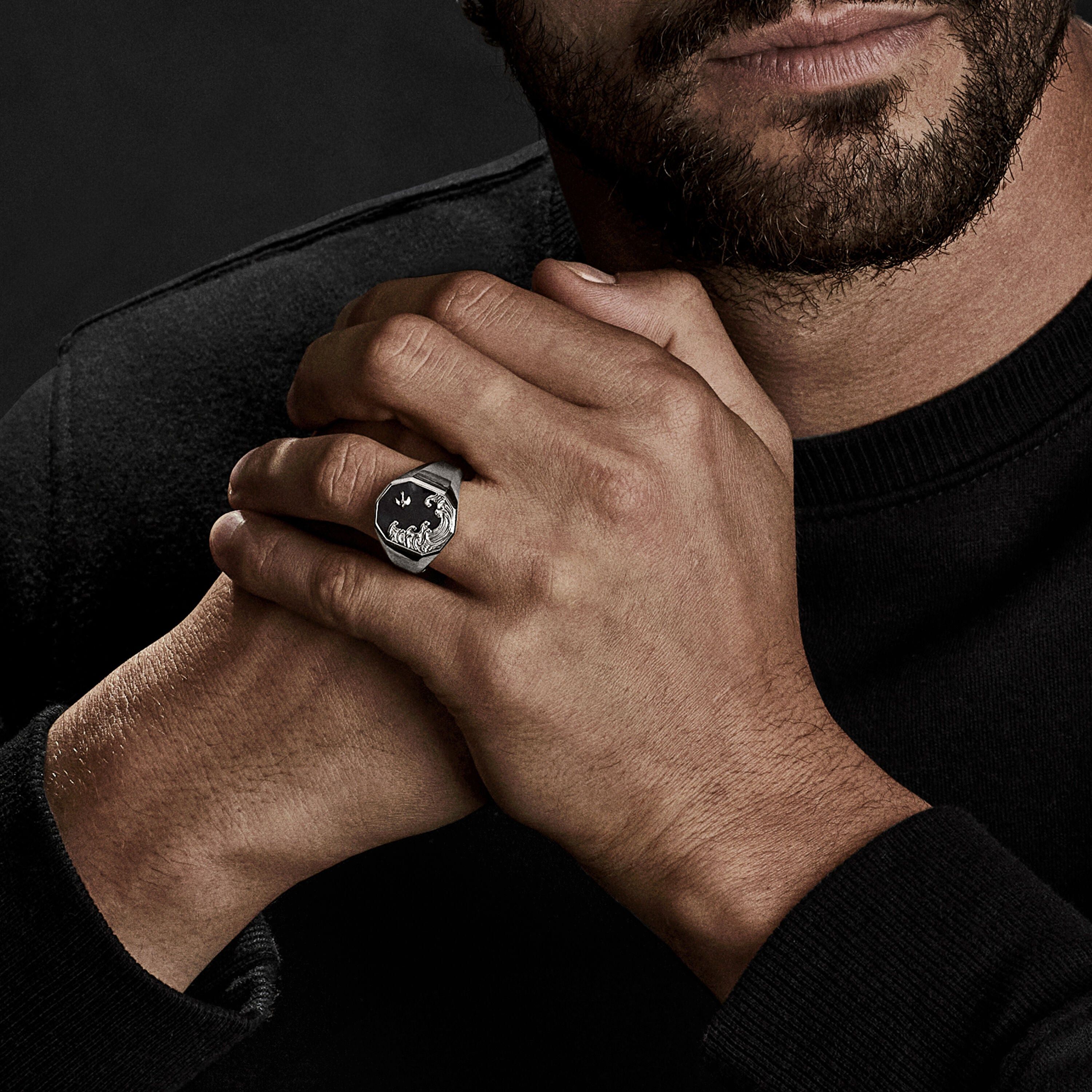 David Yurman o1w1db10325 Size:OS/ Waves Signet Ring in Silver Size ONE SIZE - 2 Thumbnail