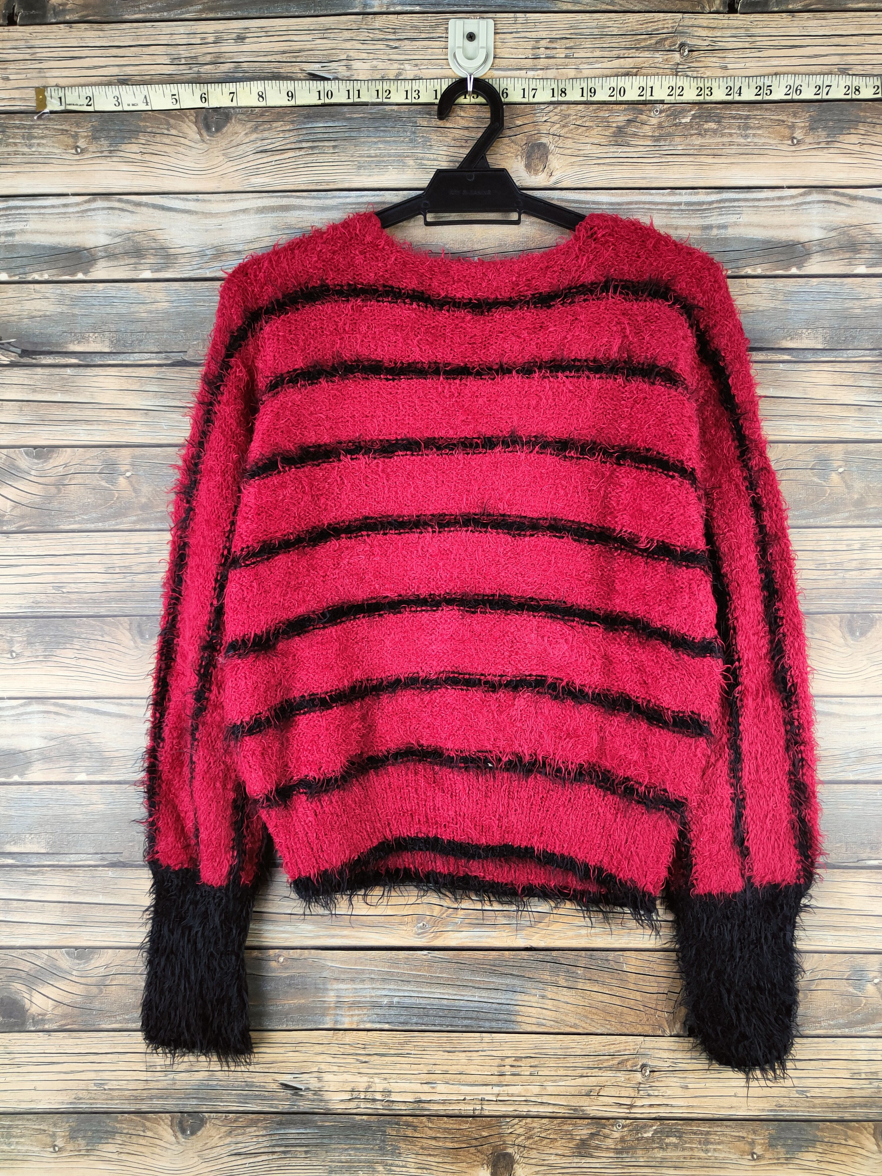 Japanese Brand DL Real X Red Black shaggy Fur Mohair Knitwear #46-1005 Size M / US 6-8 / IT 42-44 - 7 Thumbnail