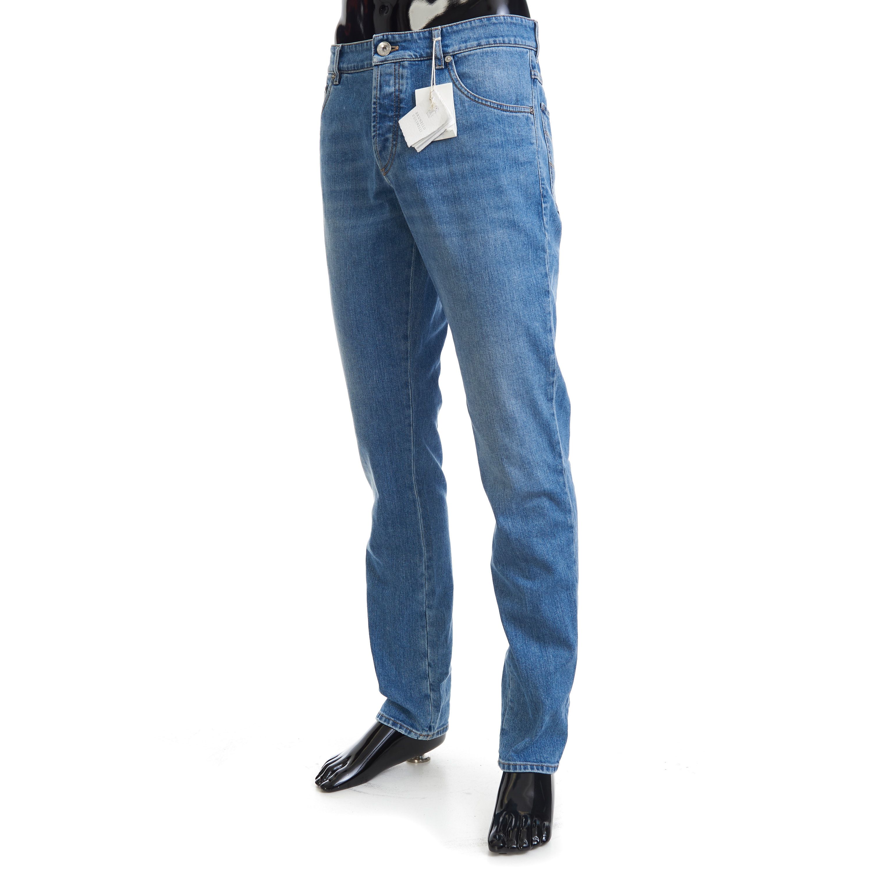 Brunello Cucinelli Slim Fit Five Pocket Jeans Trousers In Light Blue Denim Size US 34 / EU 50 - 2 Thumbnail