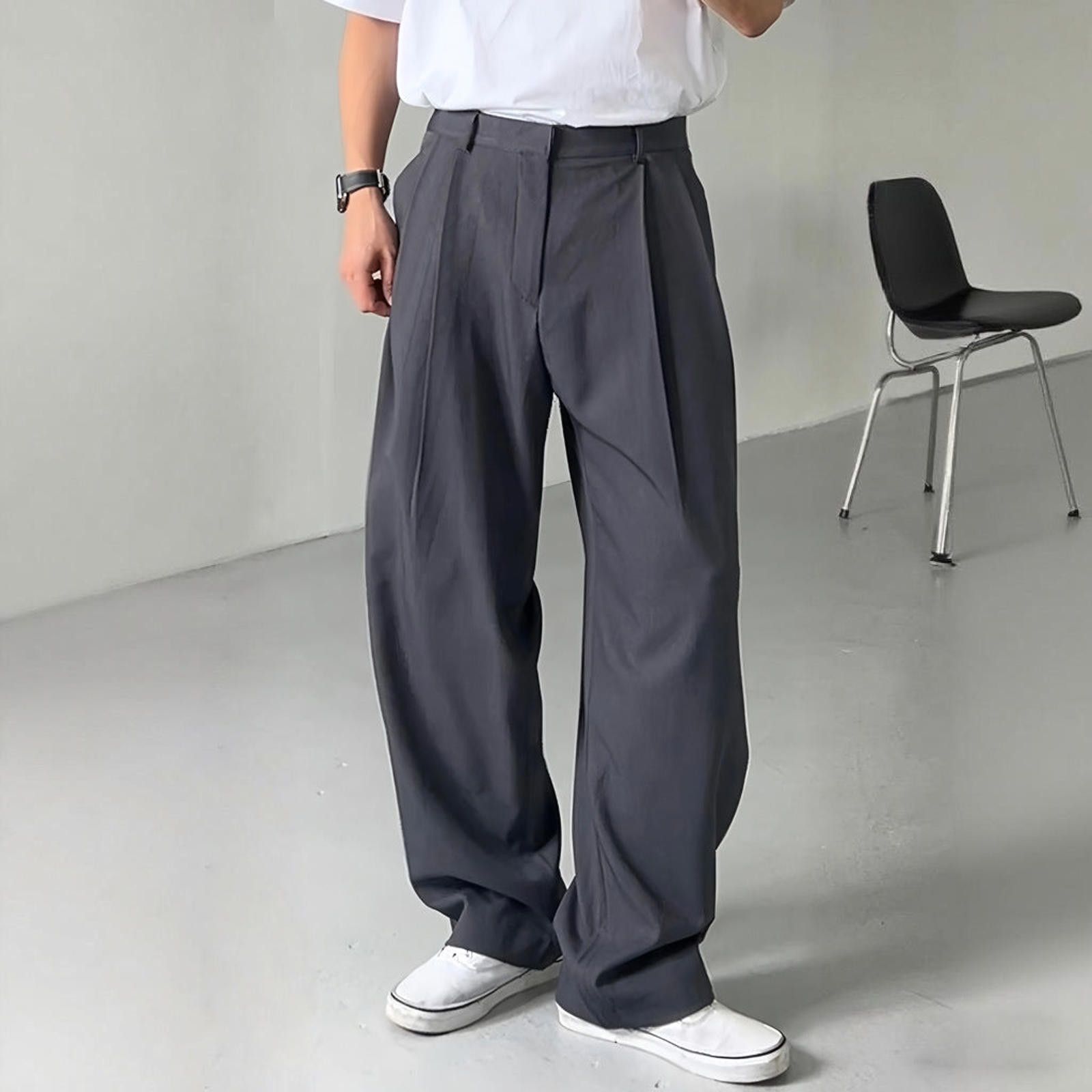 Vintage Charcoal Gray Wide Leg Casual Pants, Loose Fit Trousers Size US 32 / EU 48 - 1 Thumbnail