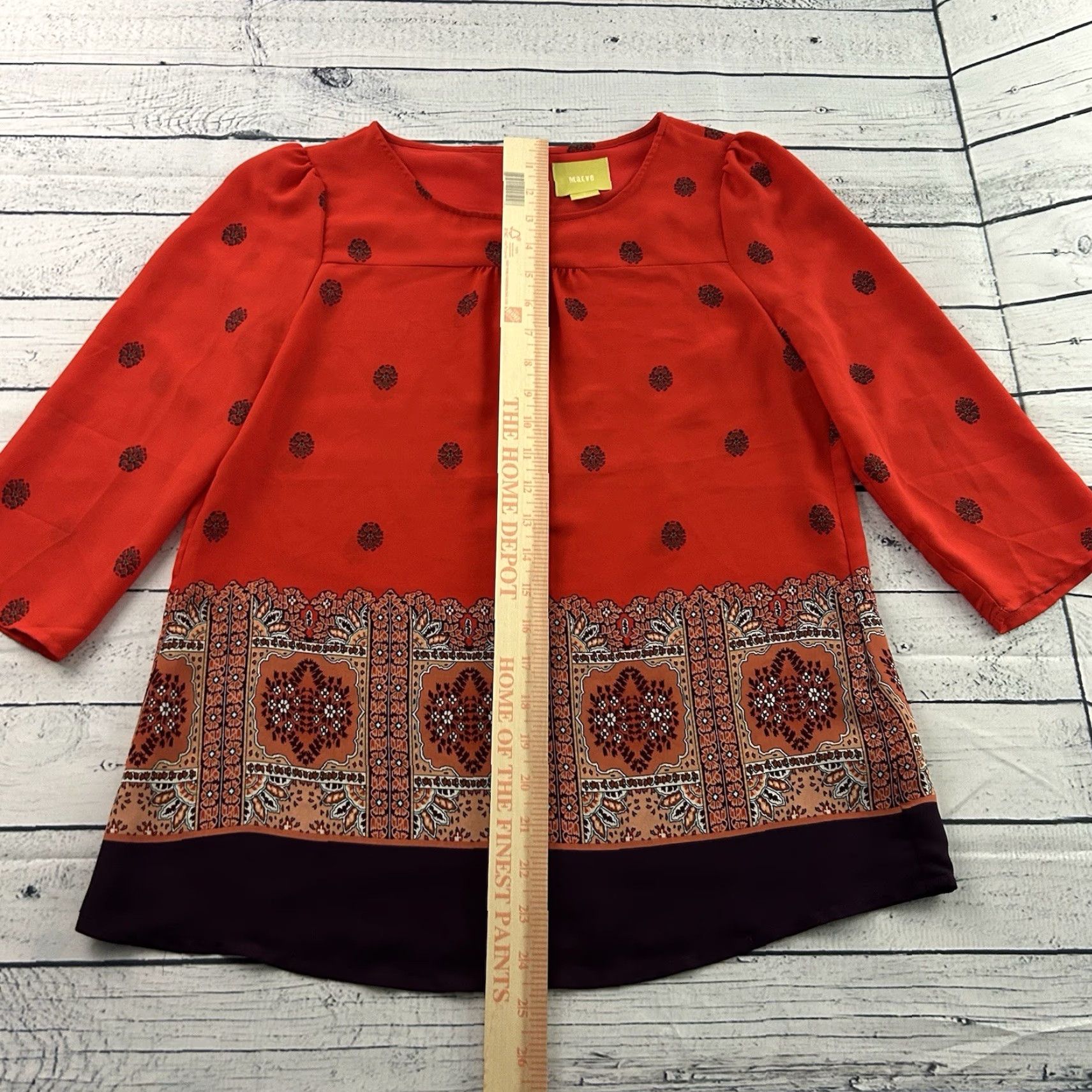 Vintage Maeve Anthropologie Blouse Floral Red 2 Women's Sleeve 1/2 Shirt, Maroon, Easy Care, Vintage? Size XS / US 0-2 / IT 36-38 - 3 Thumbnail