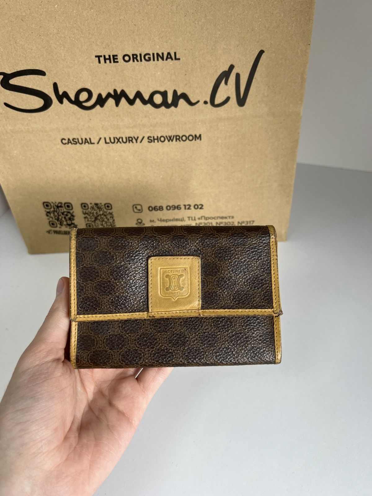 Celine Vintage Medium Leather Compact Wallet Brown Unisex