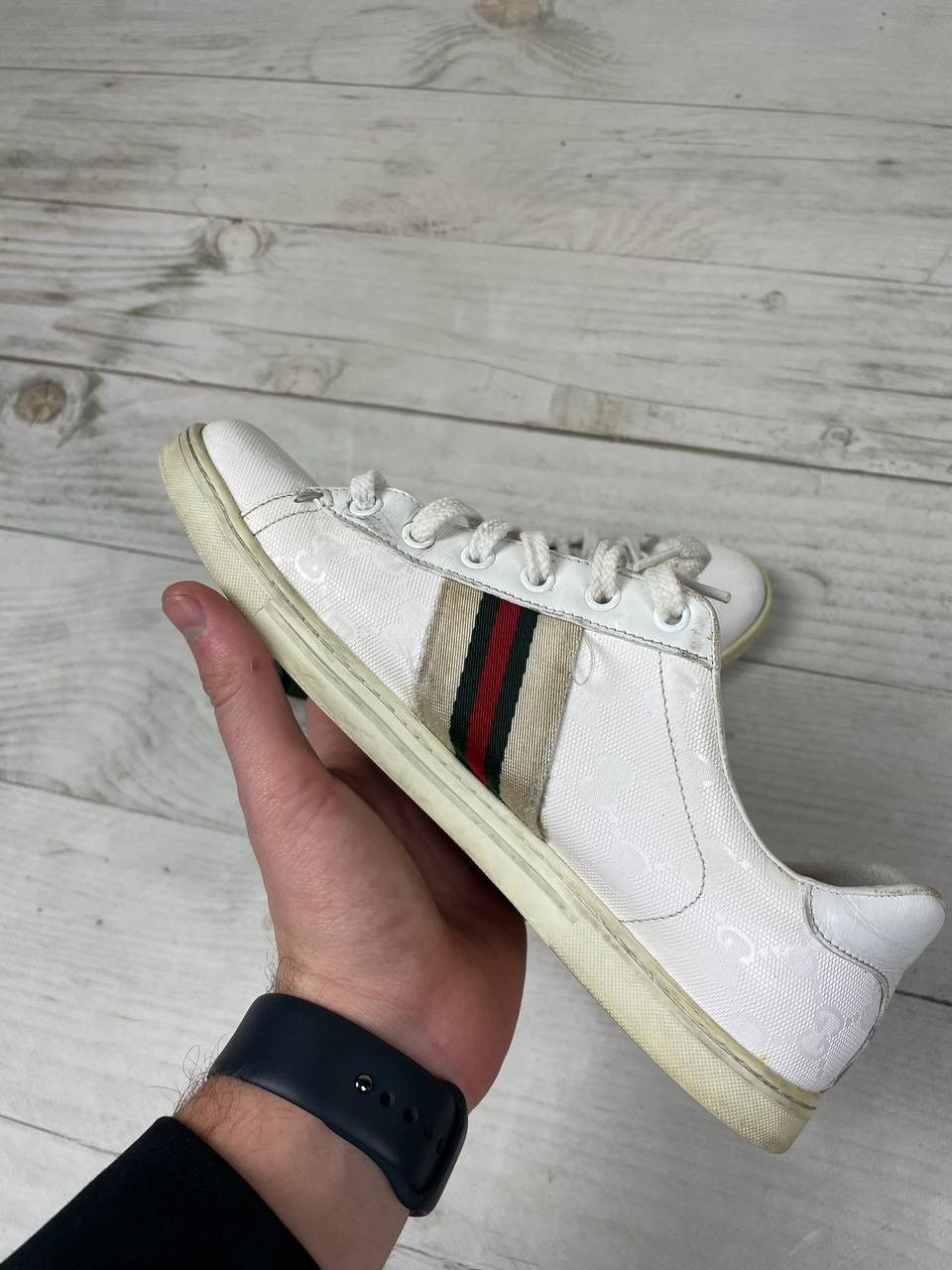 Gucci Gucci Guccissima Leather and Canvas Web Detail Sneakers Size US 8 / IT 38 - 10 Thumbnail