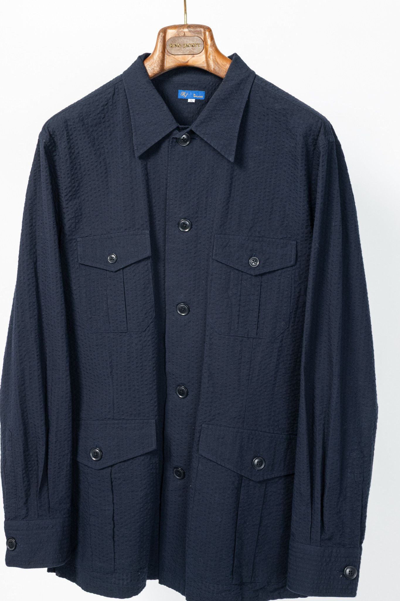 Ring Jacket RJ By Ring Jacket Navy Cotton Seersucker Utility Jacket Size US XL / EU 56 / 4 - 3 Thumbnail
