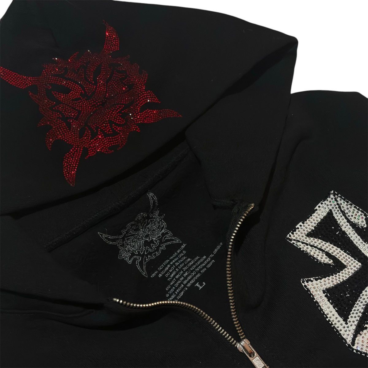 Ed Hardy by Ken Carson Black Rhinestone Zip-Up Hoodie