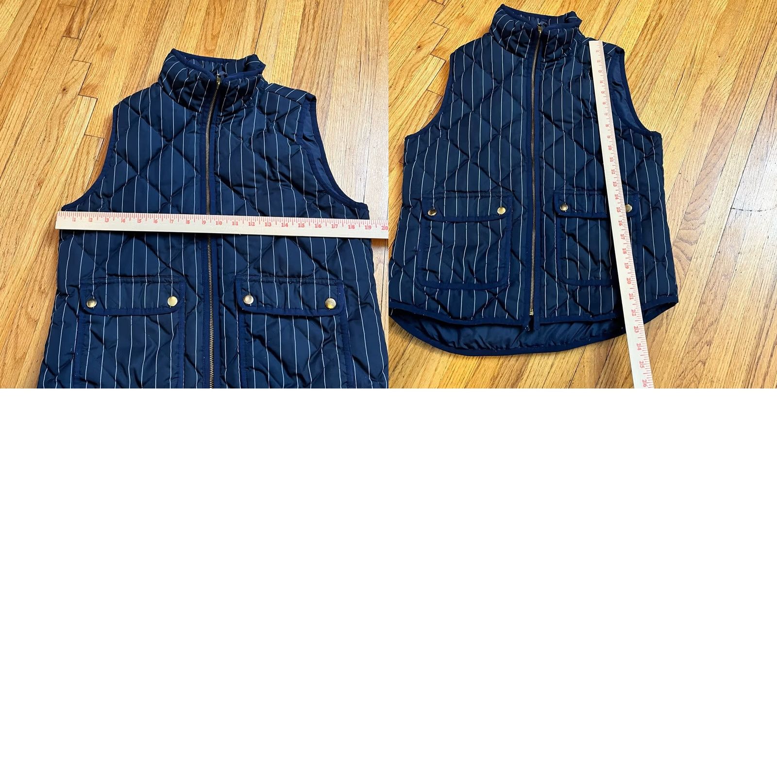 J.Crew J. Crew Down Puffer Vest Womens Small Navy Blue Striped Quilted Vest Ladies S Navy Blue Quilted Puffer J. Crew Women Size S / US 4 / IT 40 - 8 Thumbnail