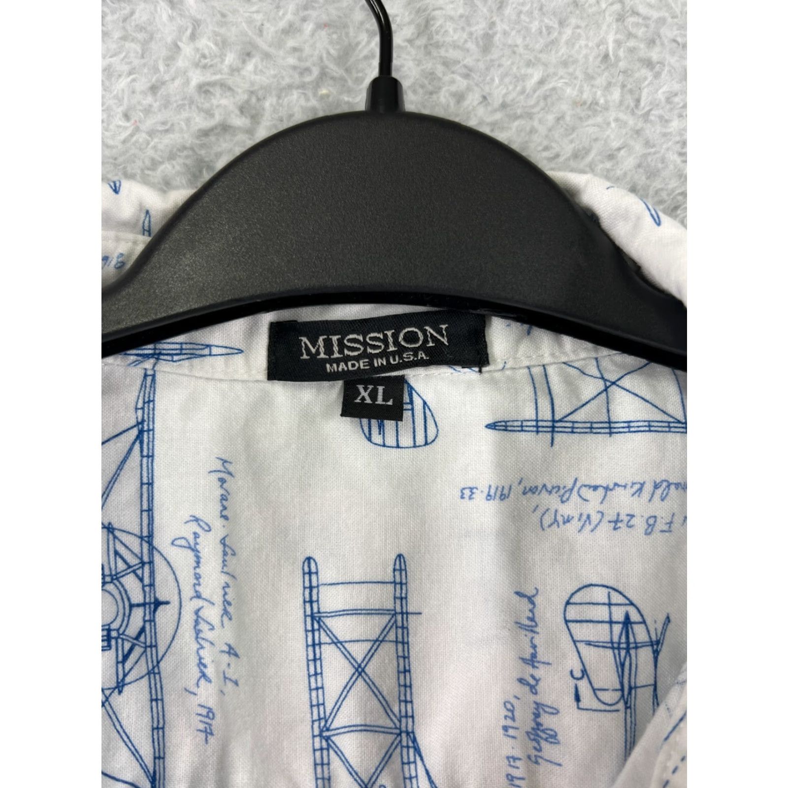 Commission Mission Shirt Mens Large White Blueprint Aircraft Drafting Engineering STEM USA Shirt Size US L / EU 52-54 / 3 - 3 Thumbnail