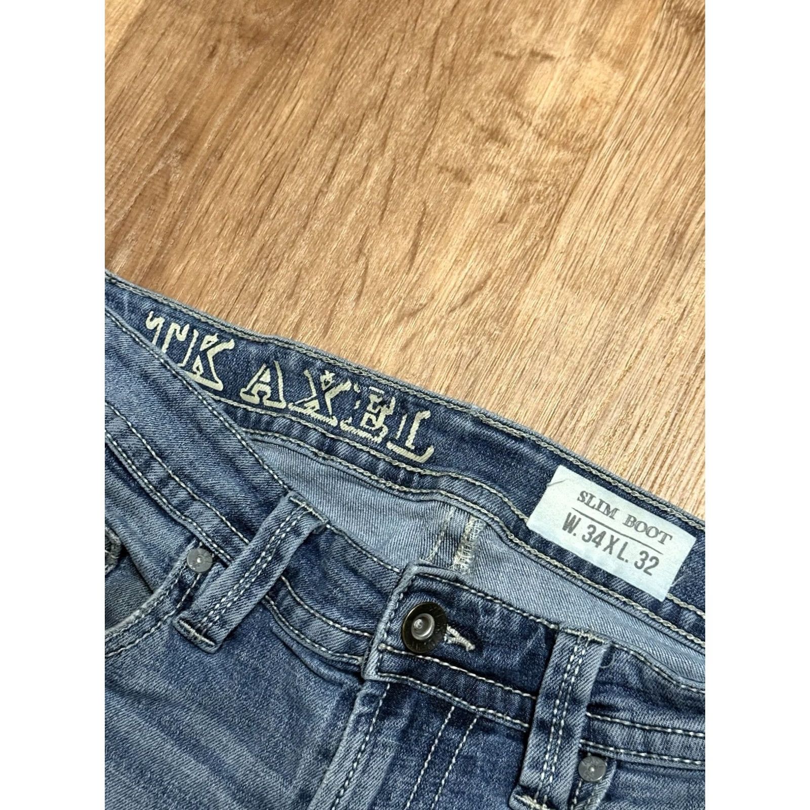 Denime Axel Jeans Slim Boot Distressed Denim Pants Men's 34x32 32x30 TK Axel Slim Boot Model T.K. Axel Regular Waist Blue Denim 5-Pocket Mens Jeans Size US 32 / EU 48 - 5 Thumbnail