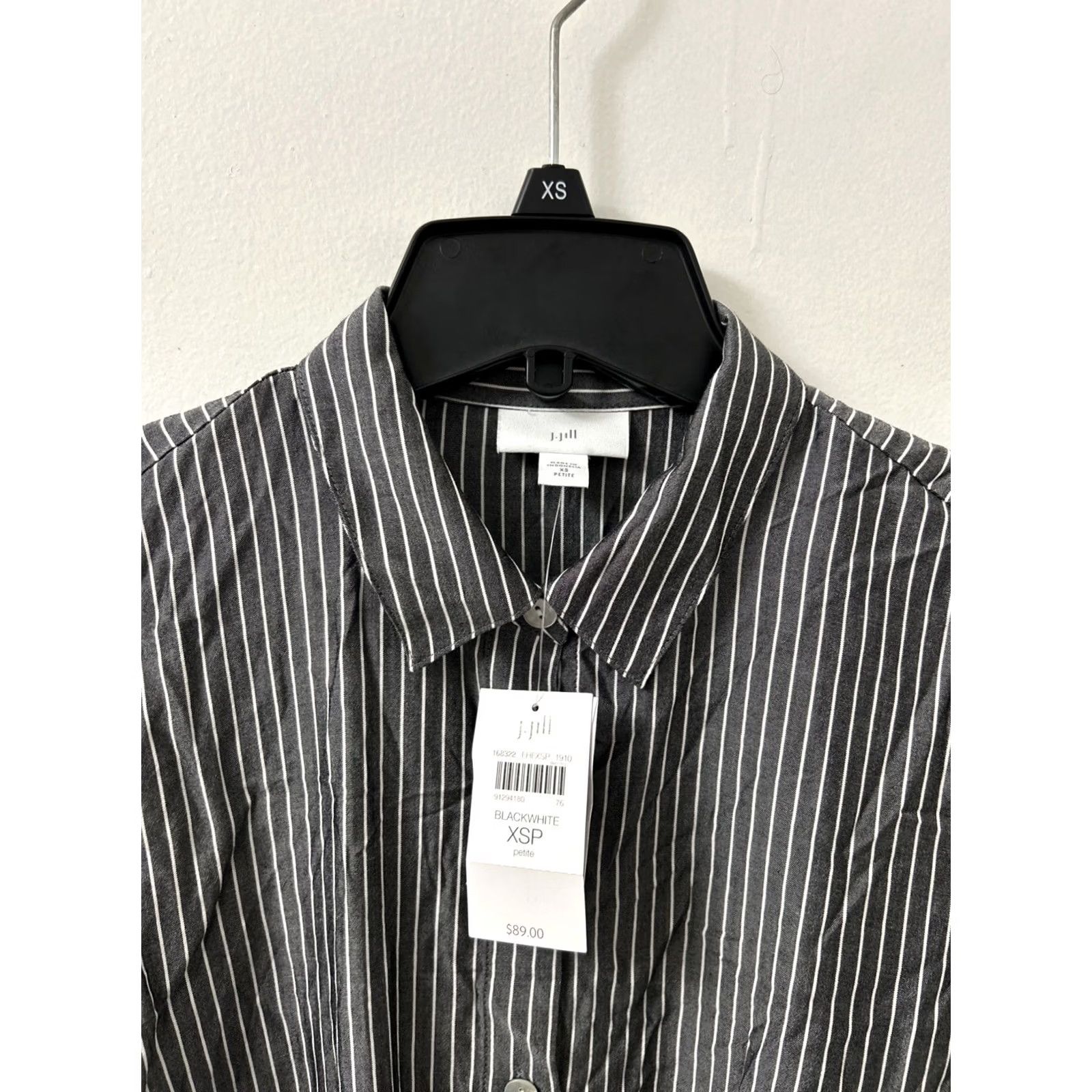 J. Jill J. Jill Shirt Womens XS Black White Striped Petite Button Down Rayon L/S Slim Casual Professional Size XS / US 0-2 / IT 36-38 - 4 Thumbnail
