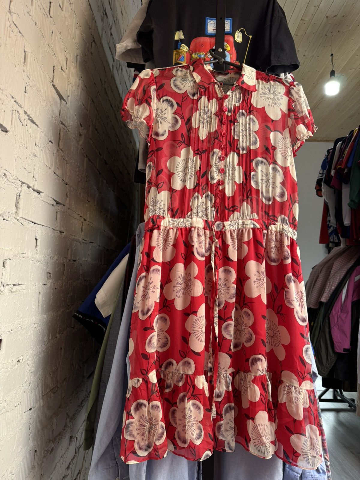 Emporio Armani Emporio Armani Silk Floral Flowers Silk Slim Dress 40 Women’s Red Designer Tunic Size S / US 4 / IT 40 - 2 Thumbnail