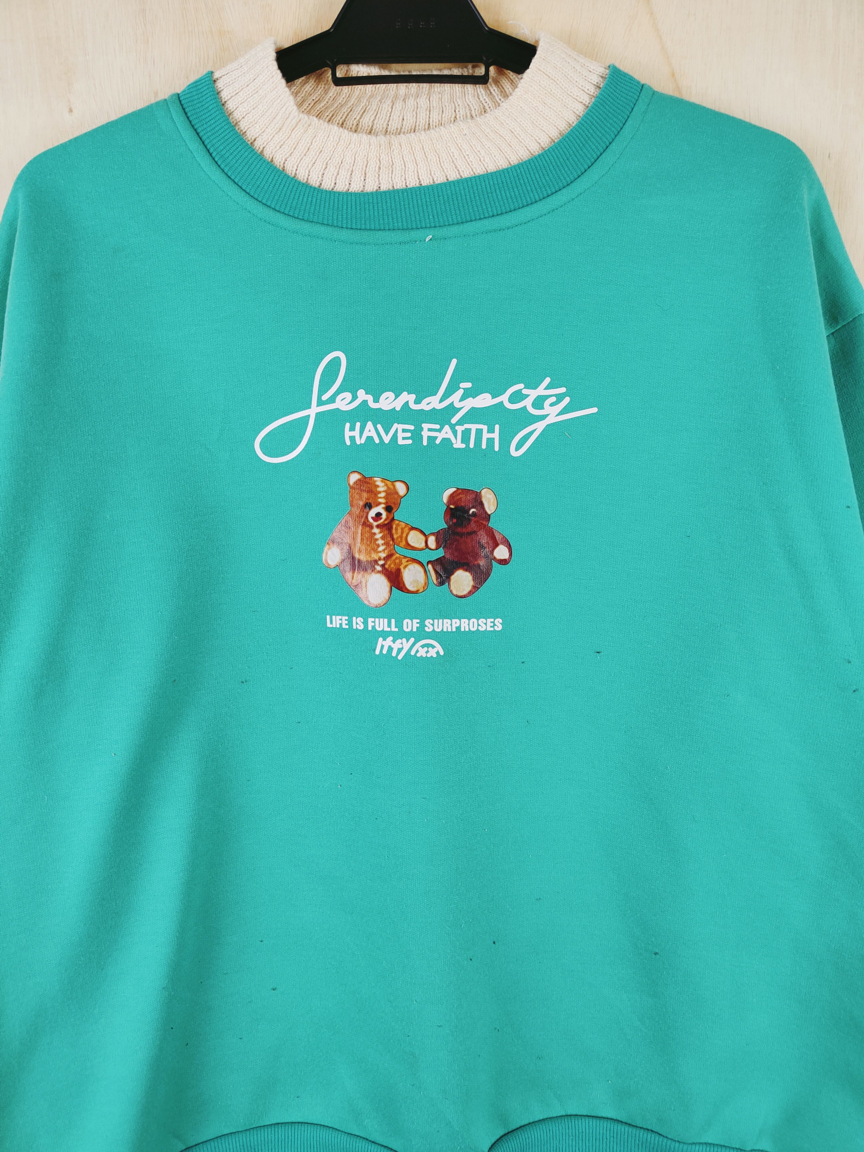 Japanese Brand × Vintage Japanese Brand Turquoise teddy bear Sweatshirts #S2631 Size L / US 10 / IT 46 - 2 Thumbnail