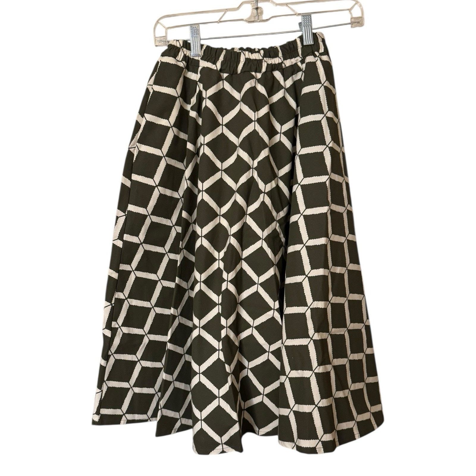 Other NIU NEW Olive Green Geometric Flared A-Line Skirt Midi XS Size 26" / US 2 / IT 38 - 3 Thumbnail