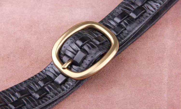 Leather × Vintage Vintage Handmade Leather Weave Copper Buckle Men's Belt Size ONE SIZE - 3 Thumbnail