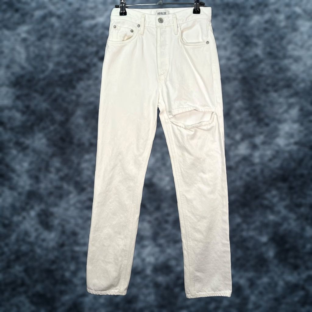 Agolde AGOLDE Lana Slice Jeans White 23 High Rise Straight Denim 5-Pocket Regular Womens 90s Vintage Style Size 40" / US 18 - 1 Thumbnail