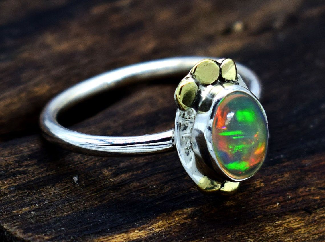 Handmade Handmade Ethiopian Opal Ring: 925K Silver Bridal Ring Size ONE SIZE - 3 Thumbnail