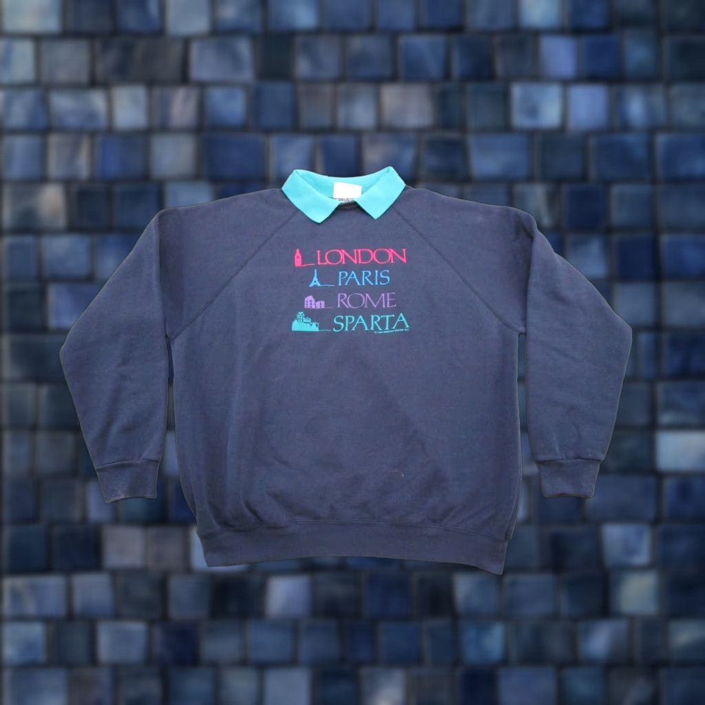 Vintage VINTAGE Brindar Collared 1989 90s 80s Sweatshirt Women's XL Blue Cotton Pullover Sweater Shirt Size XL / US 12-14 / IT 48-50 - 1 Thumbnail