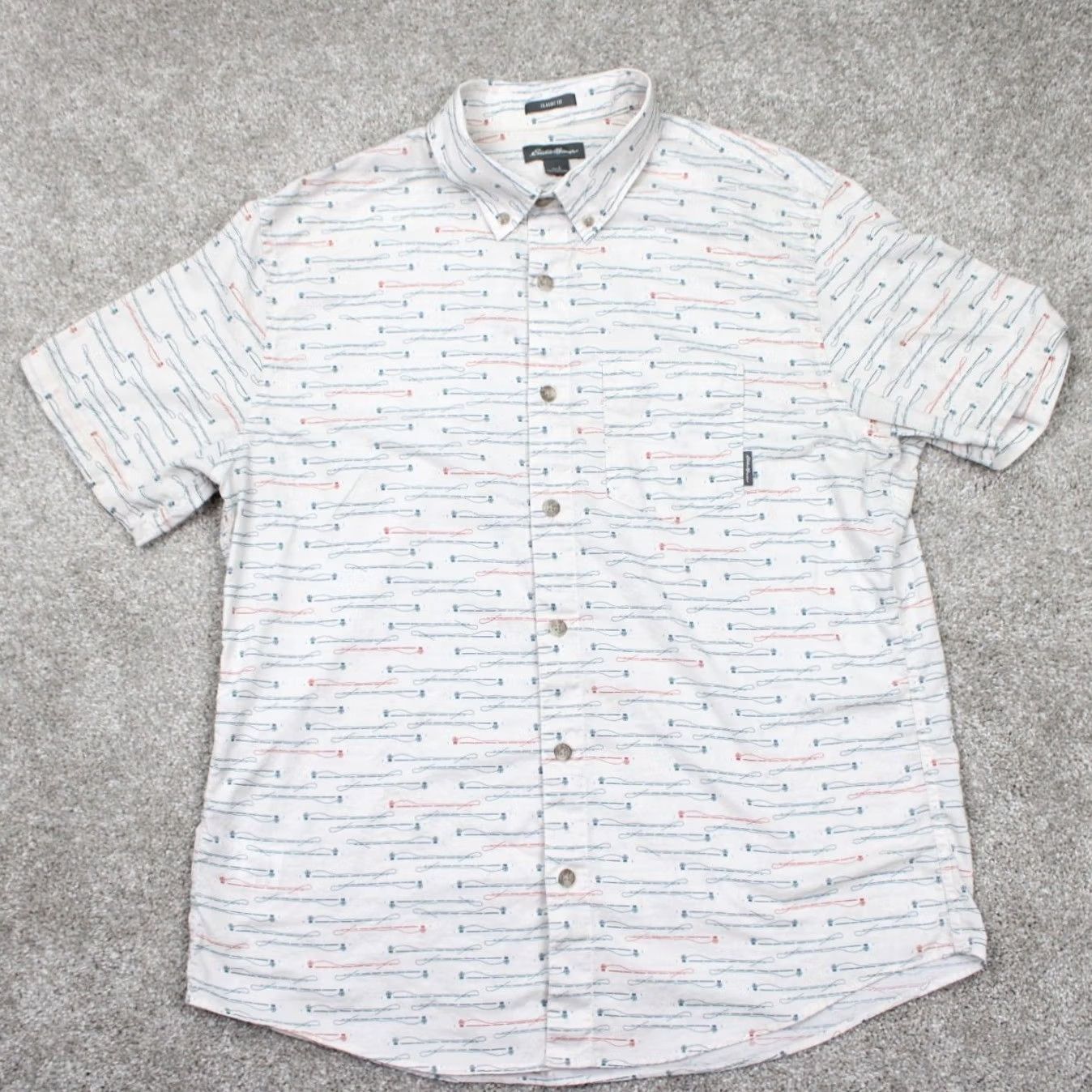 Eddie Bauer Eddie Bauer Shirt Mens Large White/Red/Blue 100% Cotton Button-Up Short Sleeve Classic Fit Regular Geometric Pattern Chest 24in Size US L / EU 52-54 / 3 - 2 Thumbnail