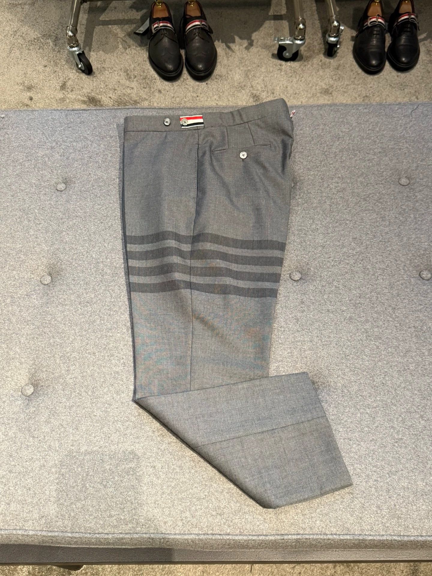 Thom Browne Thom Browne Charcoal 4-Bar Slim Low-Rise Wool Trousers Size US 34 / EU 50 - 3 Thumbnail