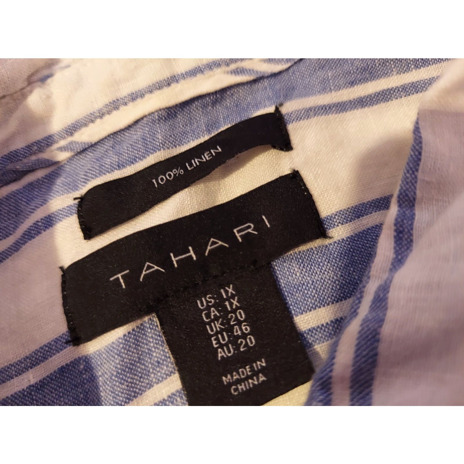 Vintage Womens Tahari Linen Dress Shirt 1X Blue Button Blouse Size XL / US 12-14 / IT 48-50 - 2 Thumbnail