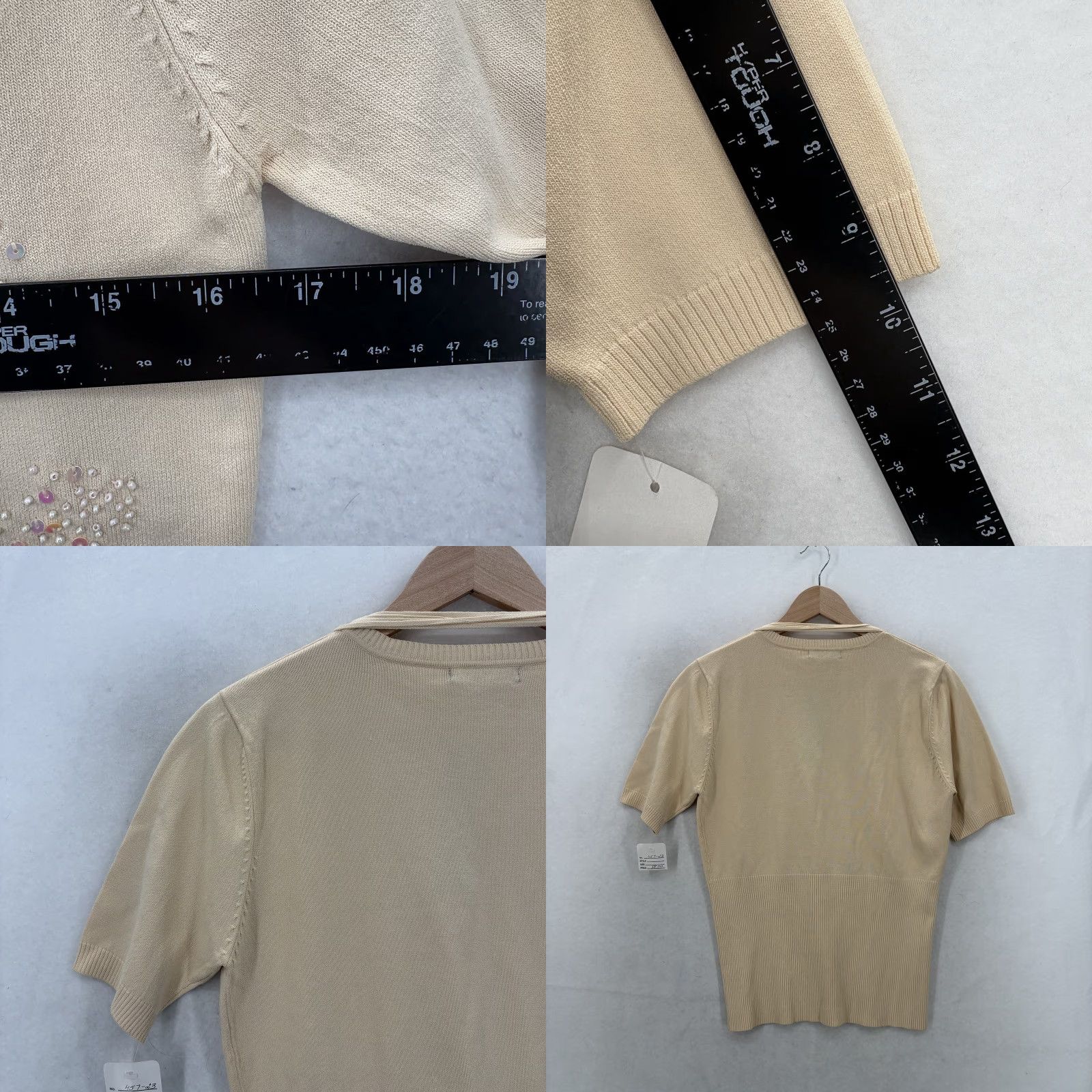 Vintage Radzoli Sweater Womens Large Beige Beaded Sequin V Neck Short Sleeve Knit NWT Size L / US 10 / IT 46 - 8 Thumbnail