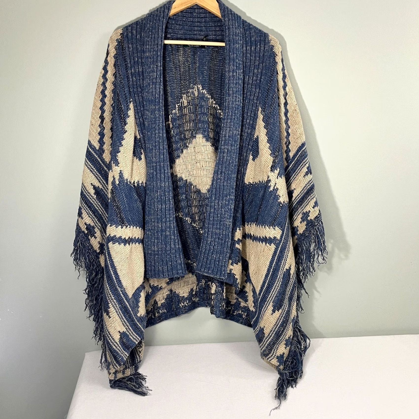 Ralph Lauren Ralph Lauren Poncho Cardigan Womens L Wool Linen Aztec Native Open Heavy Fringe Size L / US 10 / IT 46 - 3 Thumbnail