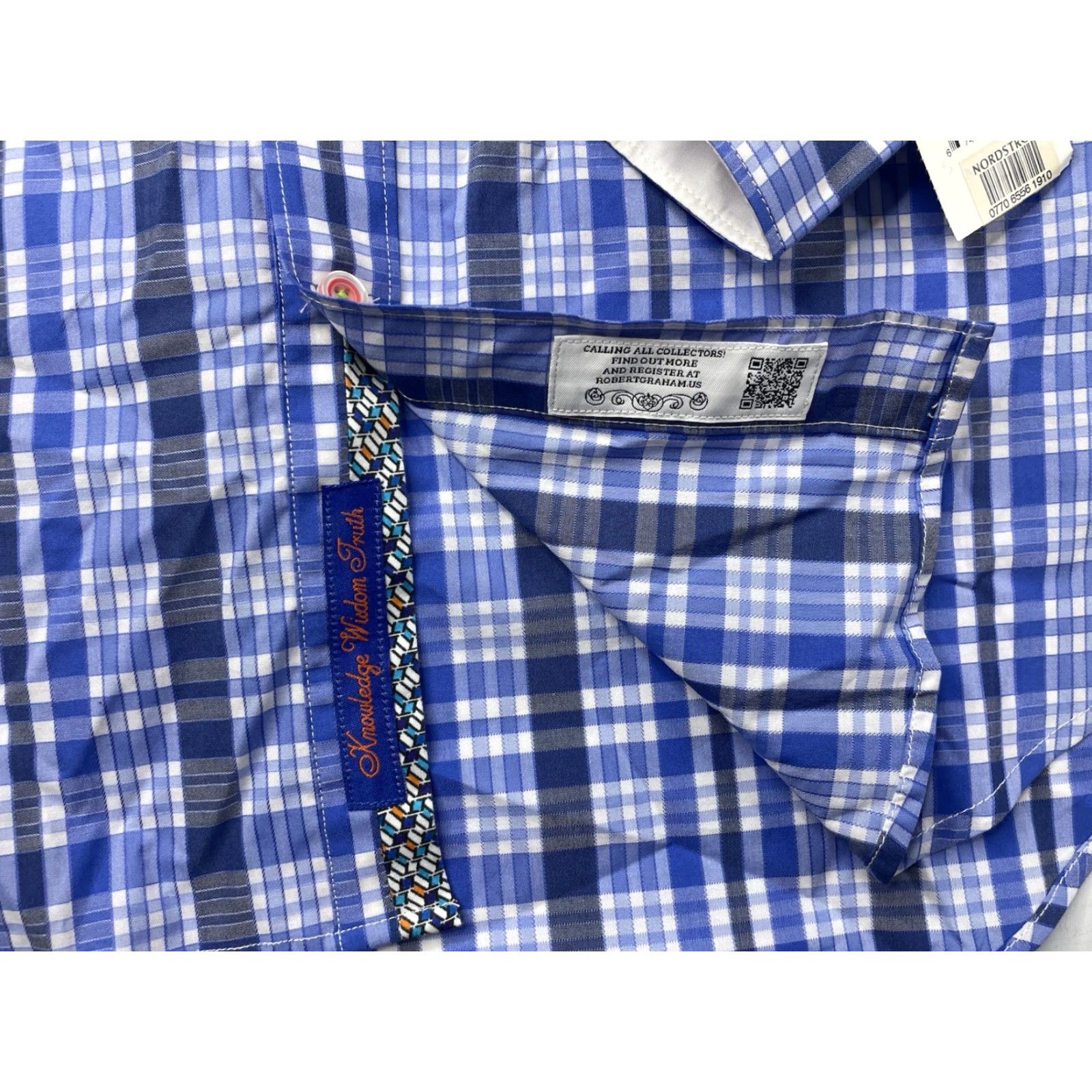 Robert Graham NWT Robert Graham X Shirt Mens M Plaid Paisley Button-Down Blue Multicolor Long Sleeve Cotton Button-Up Embroidered Contrast Trim Size US M / EU 48-50 / 2 - 3 Thumbnail