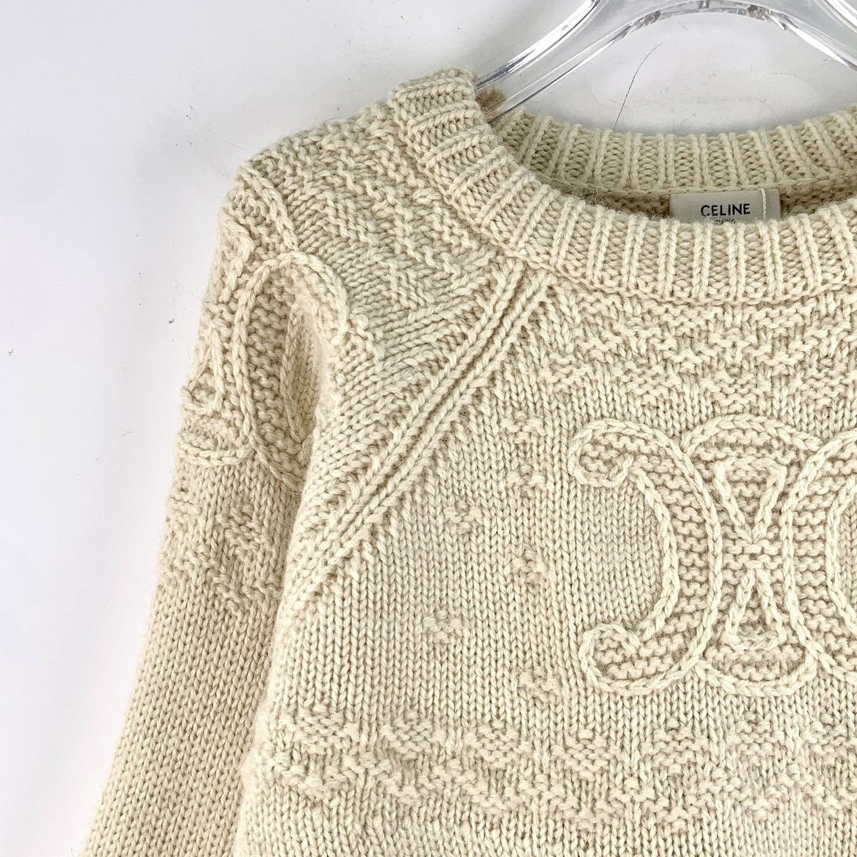 Celine Celine Beige Triomphe Wool Long Sleeve Knit Sweater K26WX Size S / US 4 / IT 40 - 3 Thumbnail
